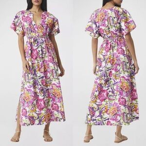 NWT Misa Los Angeles Setareh Floral-Print Belted Midi Shirtdress - XL